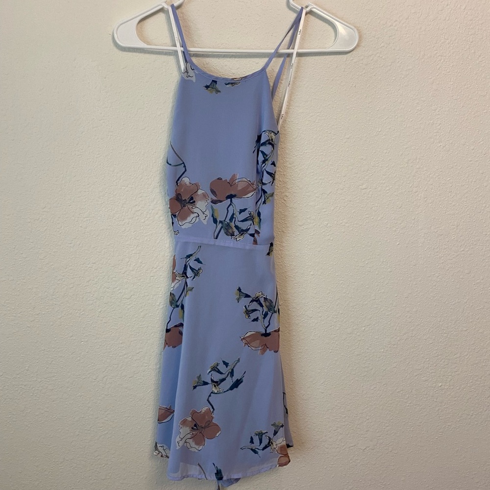 Lulus blue floral open-back a-line dress size S